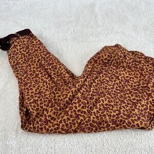 Free People Bennie Leopard Print Button Fly Wide Leg Pants Sz 4 Boho Indie Art